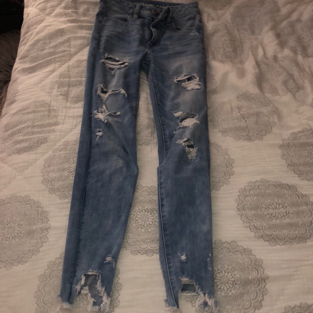 American Eagle high rise ripped jeans